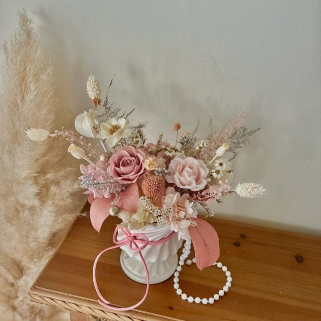 【高雄-慕光花寓】甜美粉色'' 聖代永生乾燥盆花