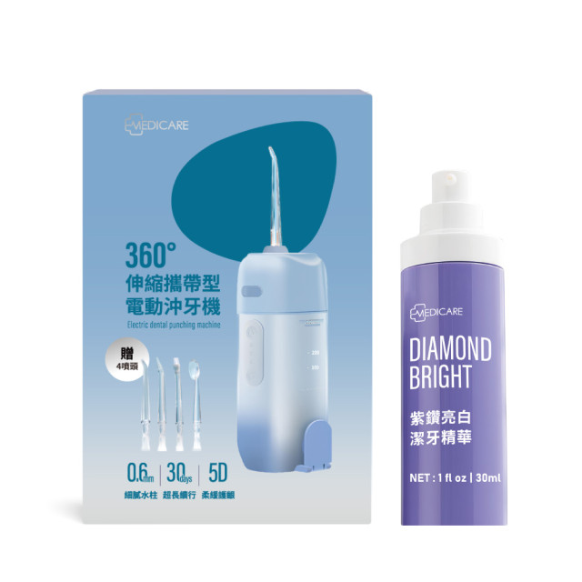 MEDICARE 360°伸縮攜帶型電動沖牙機4色選1  贈貴婦級亮白牙膏*1